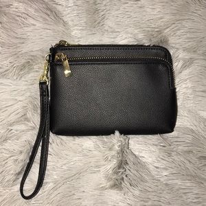 small -medium size black faux leather wallet